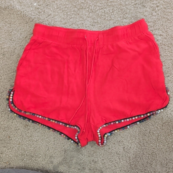 Honey Punch Vibrant Red Women's Drawstring Athletic Shorts with Beads size Small