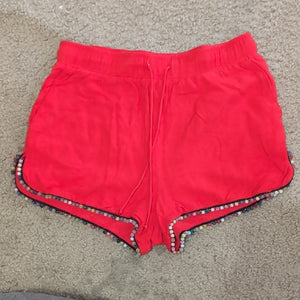 Honey Punch Vibrant Red Women's Drawstring Athletic Shorts with Beads size Small
