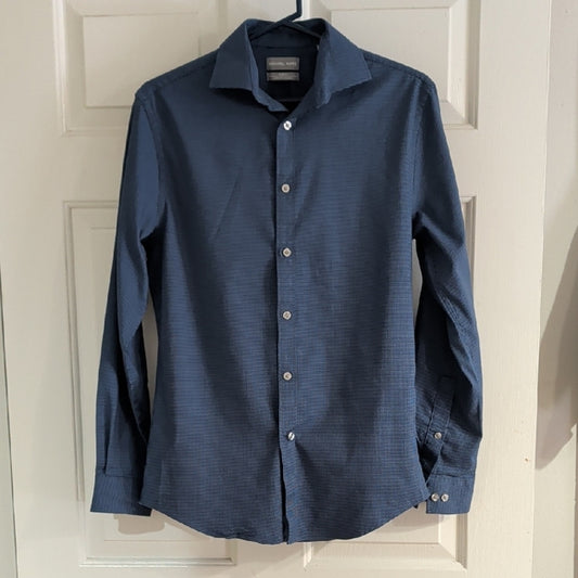 Michael Kors Classic Navy Button Down Shirt Men's Medium Slim Stretch
