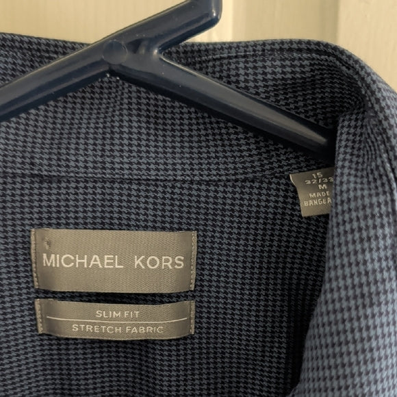 Michael Kors Classic Navy Button Down Shirt Men's Medium Slim Stretch