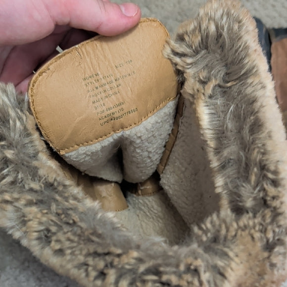 Cozy Brown Fur-Lined Winter Boots Women's 10