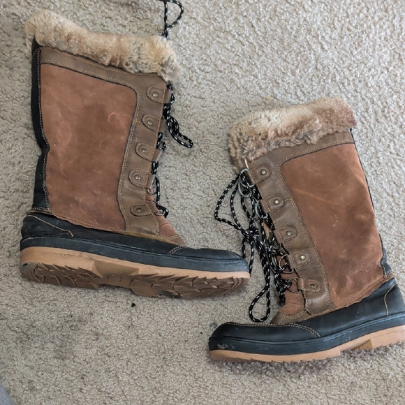 Cozy Brown Fur-Lined Winter Boots Women's 10