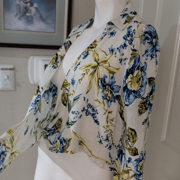 Joie 100% Linen Floral Faux Wrap Blouse, Size Medium Women's Top