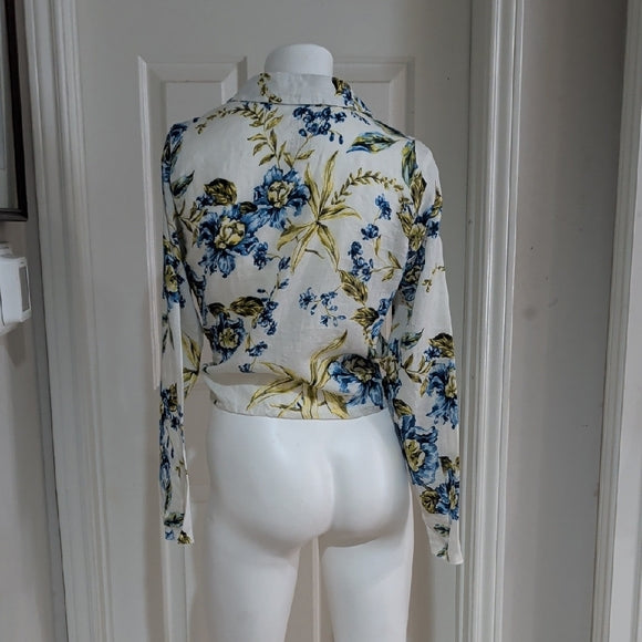 Joie 100% Linen Floral Faux Wrap Blouse, Size Medium Women's Top