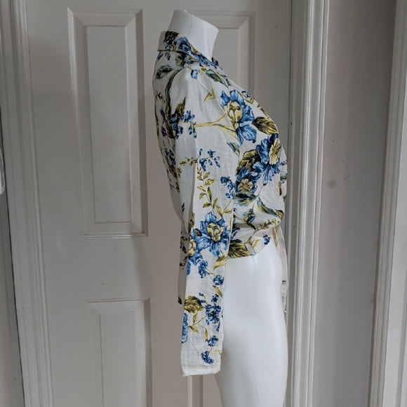 Joie 100% Linen Floral Faux Wrap Blouse, Size Medium Women's Top