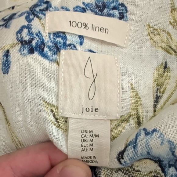 Joie 100% Linen Floral Faux Wrap Blouse, Size Medium Women's Top