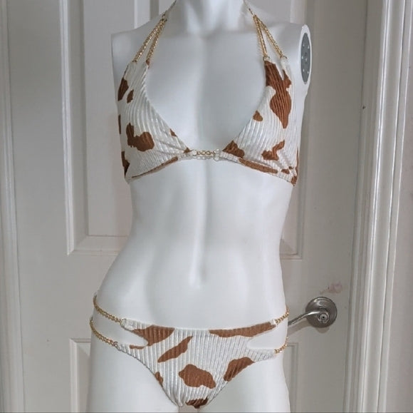 SHEIN Cow Print Chain Bikini Set, Women's Medium