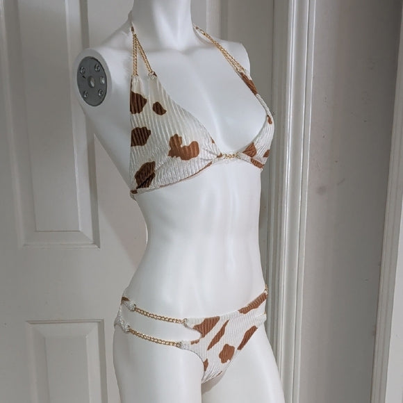 SHEIN Cow Print Chain Bikini Set, Women's Medium