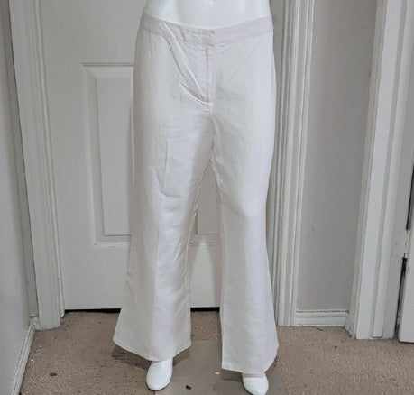 Vintage Classic White Wide Linen Leg Women's Pants L/XL