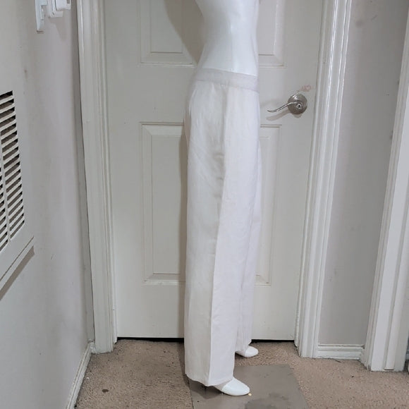 Vintage Classic White Wide Linen Leg Women's Pants L/XL