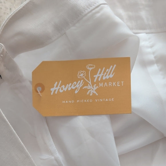 Vintage Classic White Wide Linen Leg Women's Pants L/XL