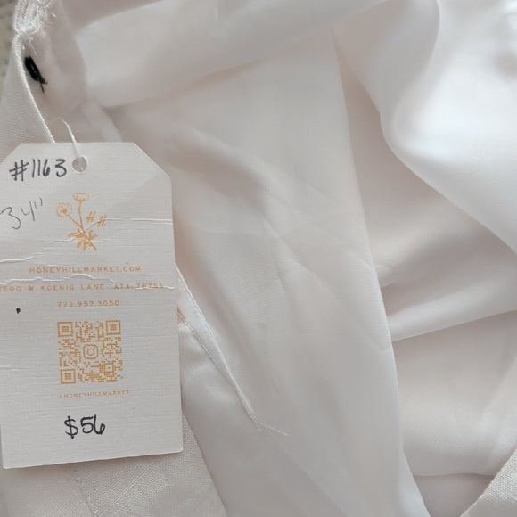 Vintage Classic White Wide Linen Leg Women's Pants L/XL