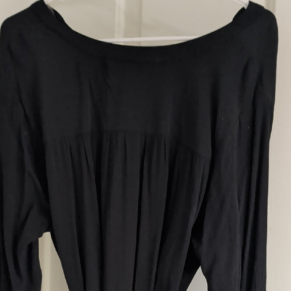 Terra & Sky Elegant Black Long Sleeve Button-Down Dress 0X/14W