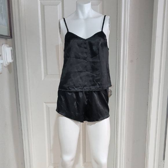 Elegant Black Satin Sleepwear Set Women's Small