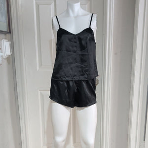 Elegant Black Satin Sleepwear Set Women's Small
