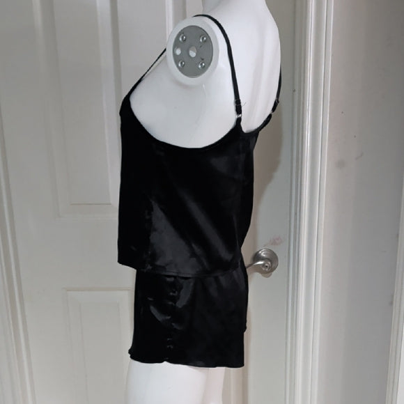Elegant Black Satin Sleepwear Set Women's Small