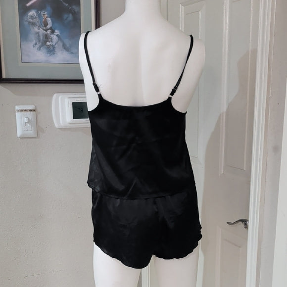 Elegant Black Satin Sleepwear Set Women's Small