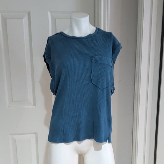 SHEIN Blue Ribbed Short Sleeve Tee Women's Medium