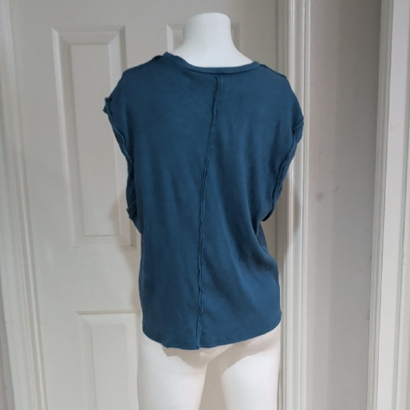 SHEIN Blue Ribbed Short Sleeve Tee Women's Medium