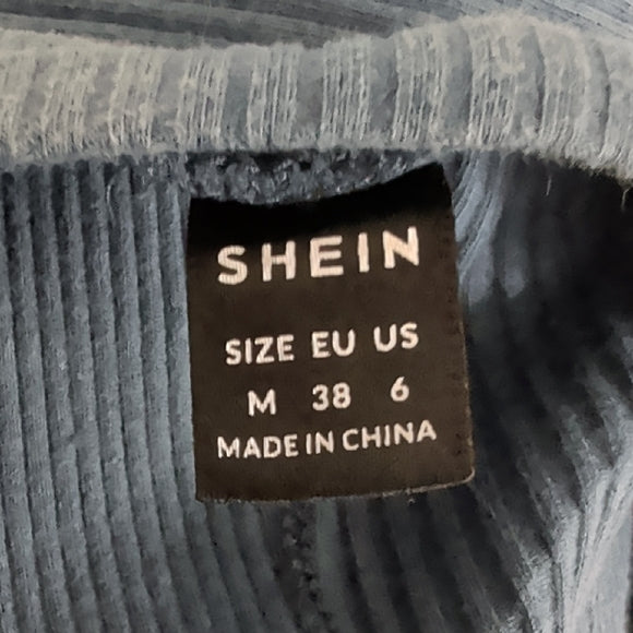 SHEIN Blue Ribbed Short Sleeve Tee Women's Medium