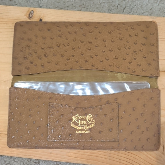 Vintage Textured Brown Rectangular Ostrich Skin Wallet