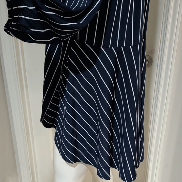 Chic Navy Blue Striped V-Neck Tunic Women's L/XL