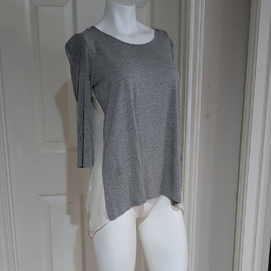 Apt. 9 Gray and Cream Long Sleeve Top Women's Medium