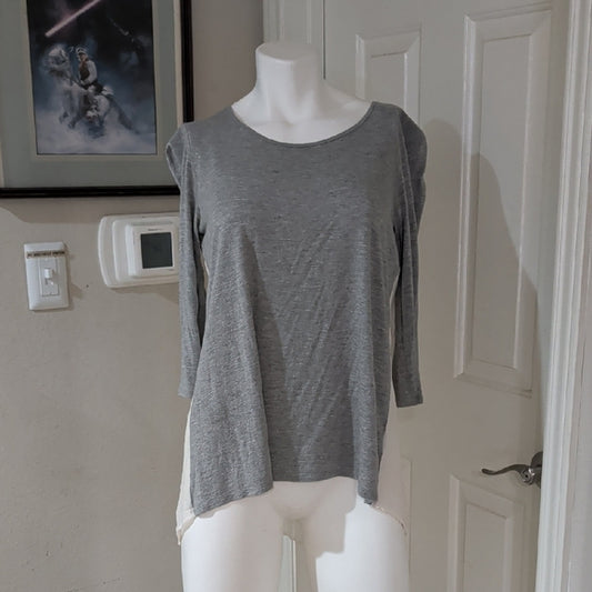 Apt. 9 Gray and Cream Long Sleeve Top Women's Medium