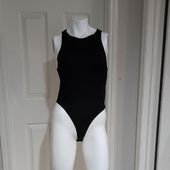 Zara Black Textured Fabric Bodysuit Women's Medium
