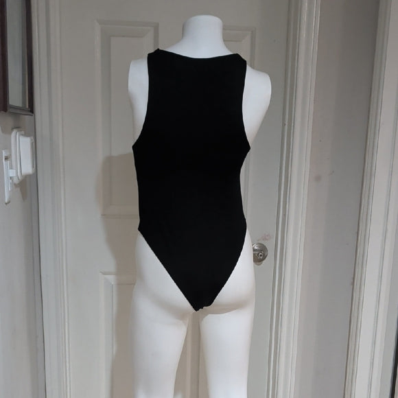 Zara Black Textured Fabric Bodysuit Women's Medium