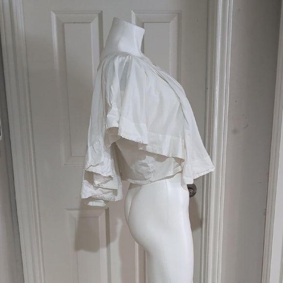 Maeve by Anthropologie White Flowy Cropped 100% Cotton Blouse Women's Large