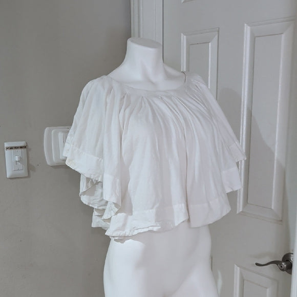 Maeve by Anthropologie White Flowy Cropped 100% Cotton Blouse Women's Large