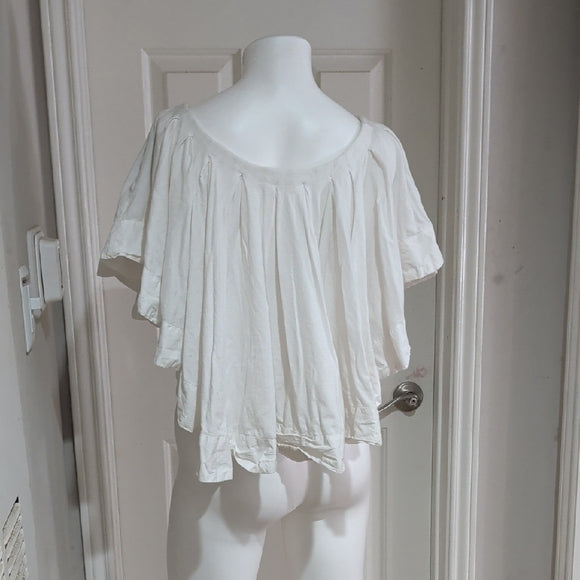 Maeve by Anthropologie White Flowy Cropped 100% Cotton Blouse Women's Large