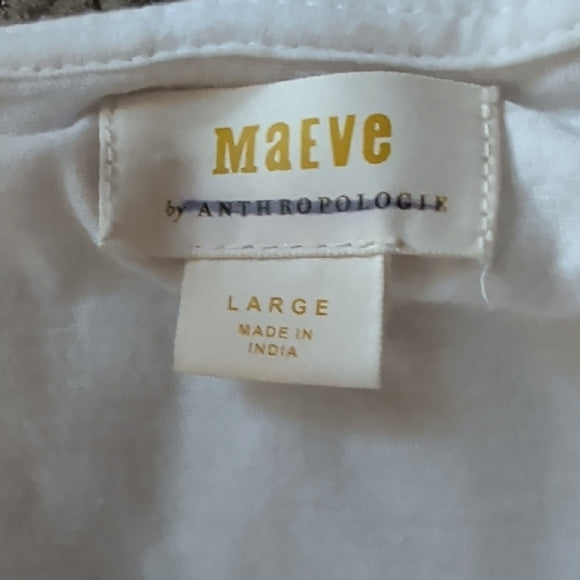Maeve by Anthropologie White Flowy Cropped 100% Cotton Blouse Women's Large
