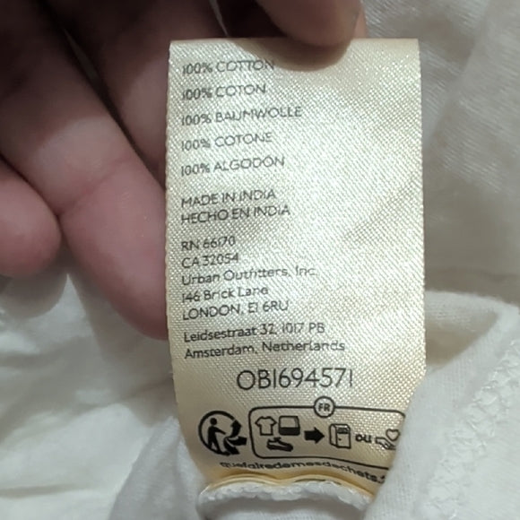 Maeve by Anthropologie White Flowy Cropped 100% Cotton Blouse Women's Large