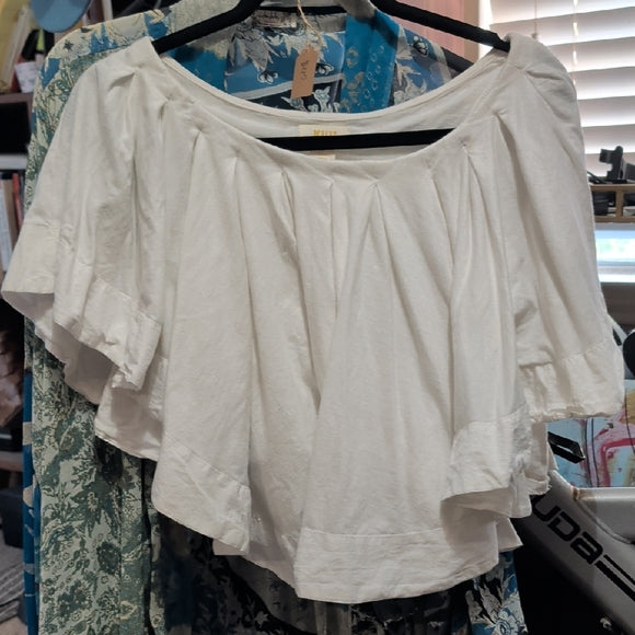 Maeve by Anthropologie White Flowy Cropped 100% Cotton Blouse Women's Large