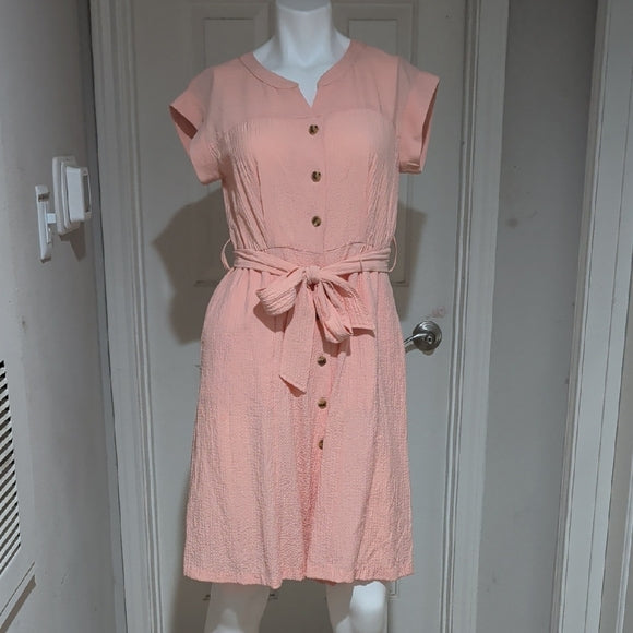 Calvin Klein Peach Button-Down Midi Dress Women's 2