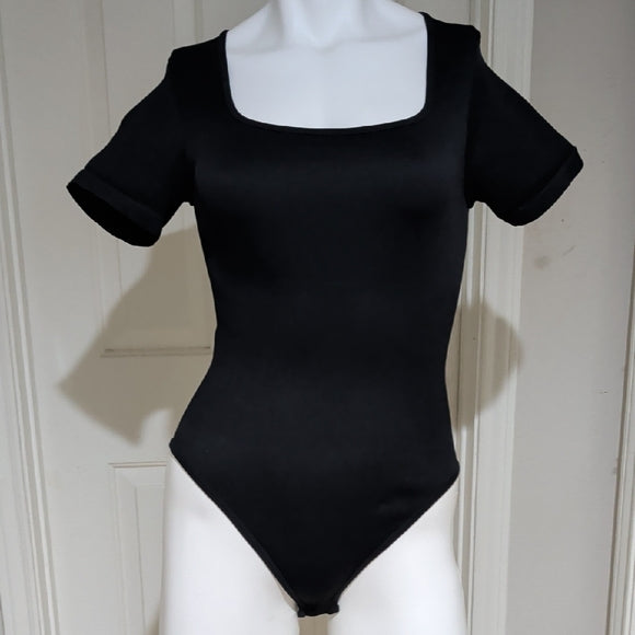 OQQ Chic Black Ribbed Women's Bodysuit Large