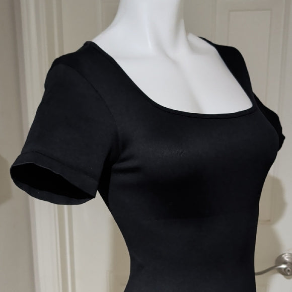 OQQ Chic Black Ribbed Women's Bodysuit Large