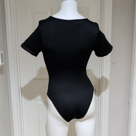 OQQ Chic Black Ribbed Women's Bodysuit Large