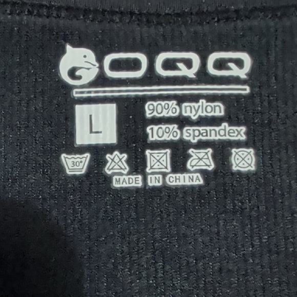 OQQ Chic Black Ribbed Women's Bodysuit Large