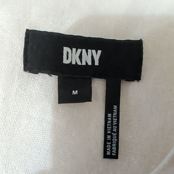DKNY Cream Linen Cropped Short Sleeve Women's Top Medium