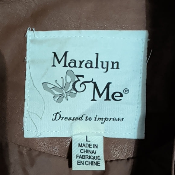Maralyn & Me Juniors Faux-Leather Cognac Moto Zip Front Biker Jacket Medium
