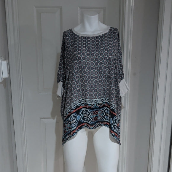 Bobeau Geometric Patterned Flowy Multicolored Blouse Women's Medium