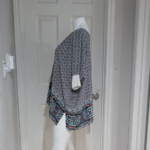 Bobeau Geometric Patterned Flowy Multicolored Blouse Women's Medium