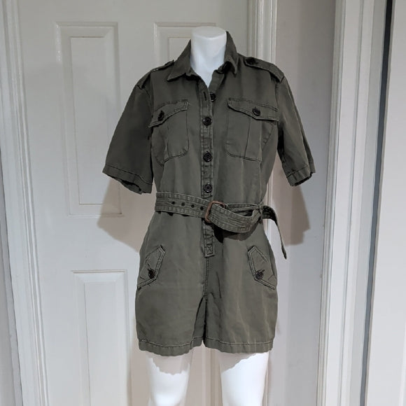 Women's Army Green Khaki Belted Utility Romper Size 10 Military