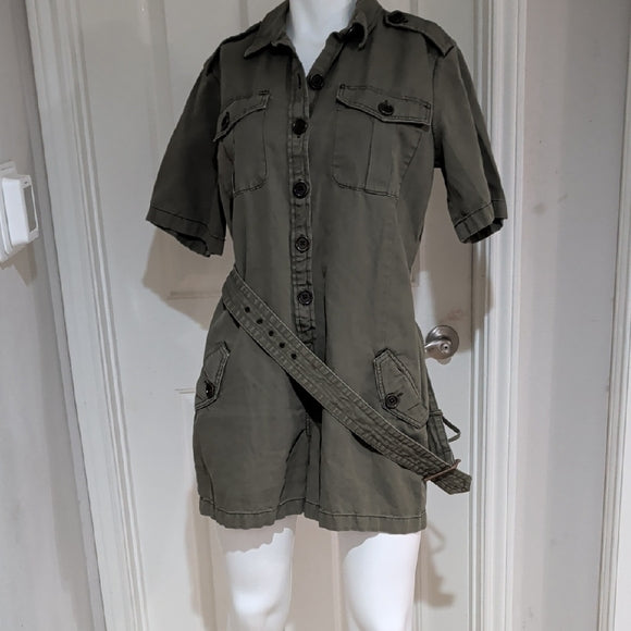Women's Army Green Khaki Belted Utility Romper Size 10 Military