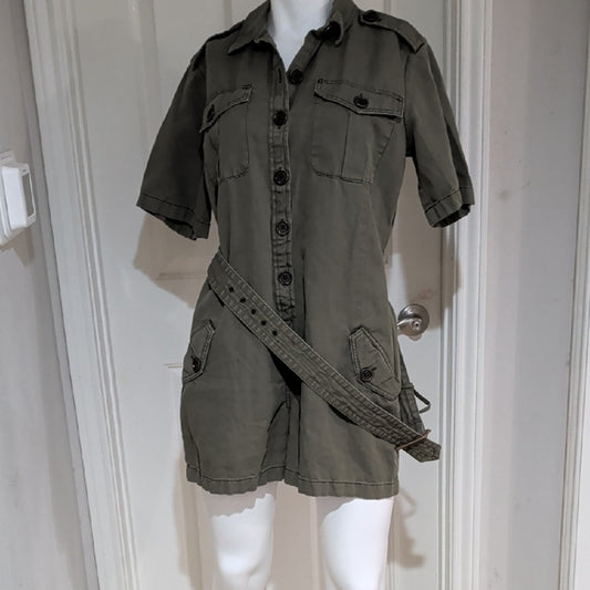 Women's Army Green Khaki Belted Utility Romper Size 10 Military