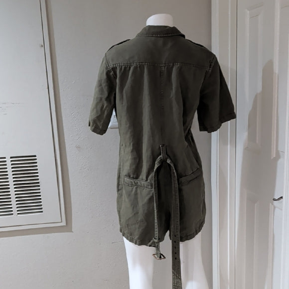 Women's Army Green Khaki Belted Utility Romper Size 10 Military