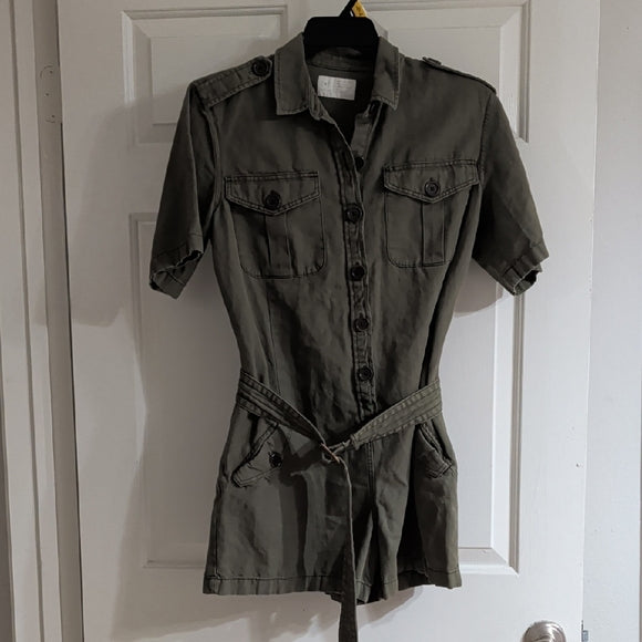 Women's Army Green Khaki Belted Utility Romper Size 10 Military